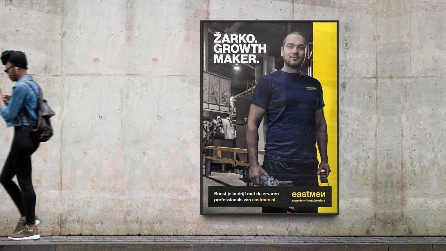 Poster Eastmen, experts without borders: "Žarko. Growth maker.", lasser in de fabriek